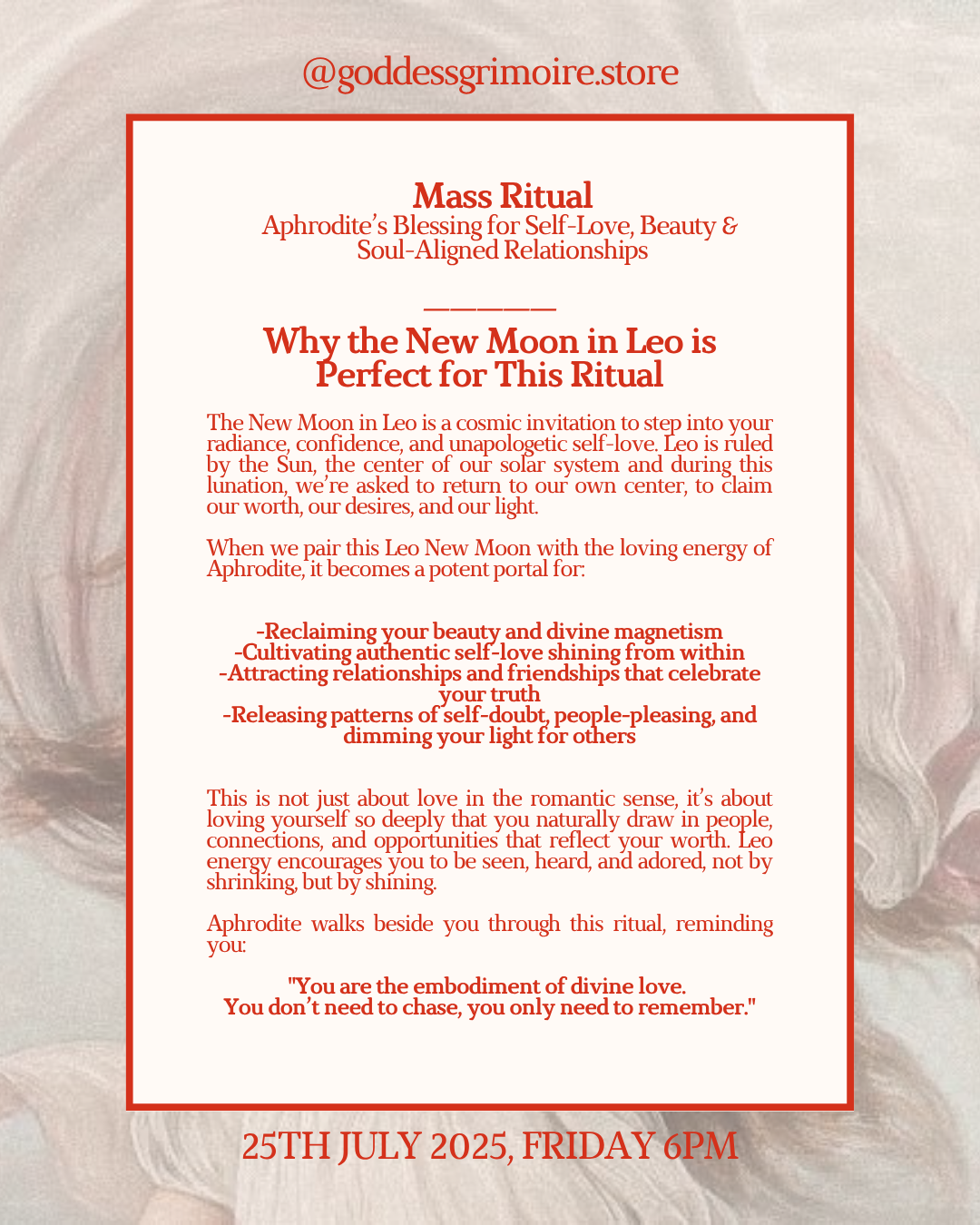 Mass Ritual - Aphrodite’s Blessing for Self-Love, Beauty & Soul Aligned Relationships