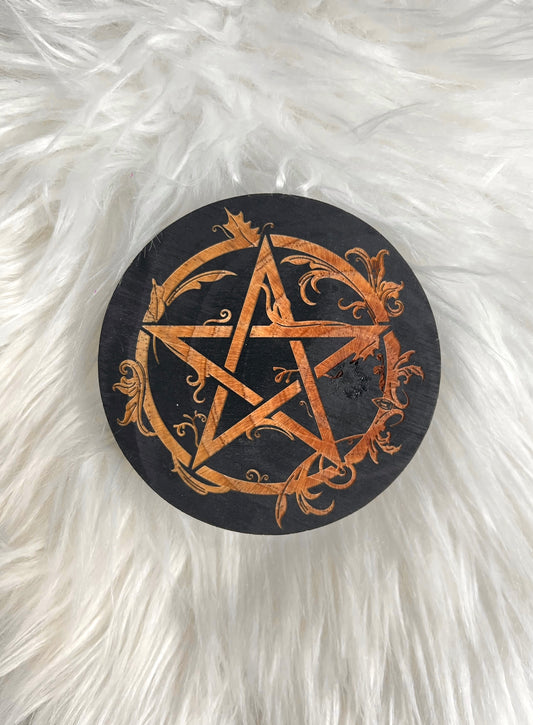 Ornate Wooden Slice Ritual Tile - Witch Casket Exclusive