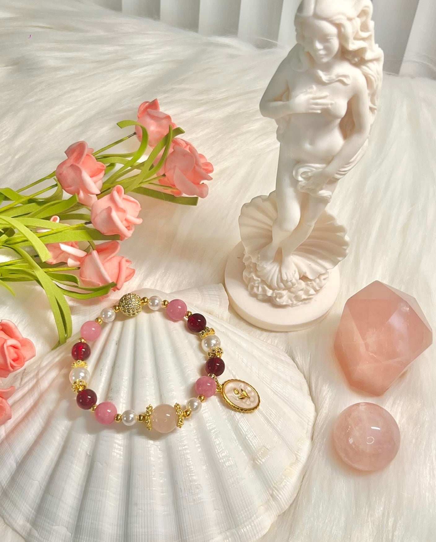 Aphrodite Bracelet - Rose Quartz, Pink Jadeite, Garnet