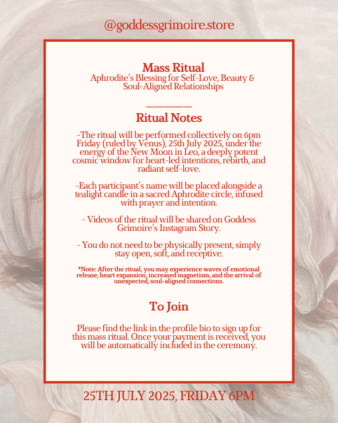 Mass Ritual - Aphrodite’s Blessing for Self-Love, Beauty & Soul Aligned Relationships