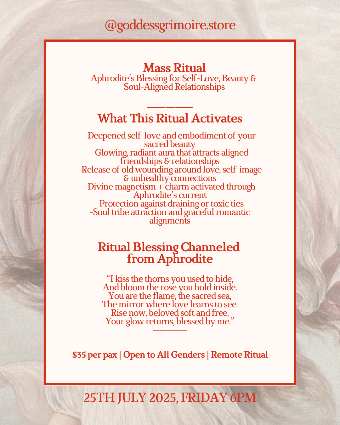Mass Ritual - Aphrodite’s Blessing for Self-Love, Beauty & Soul Aligned Relationships