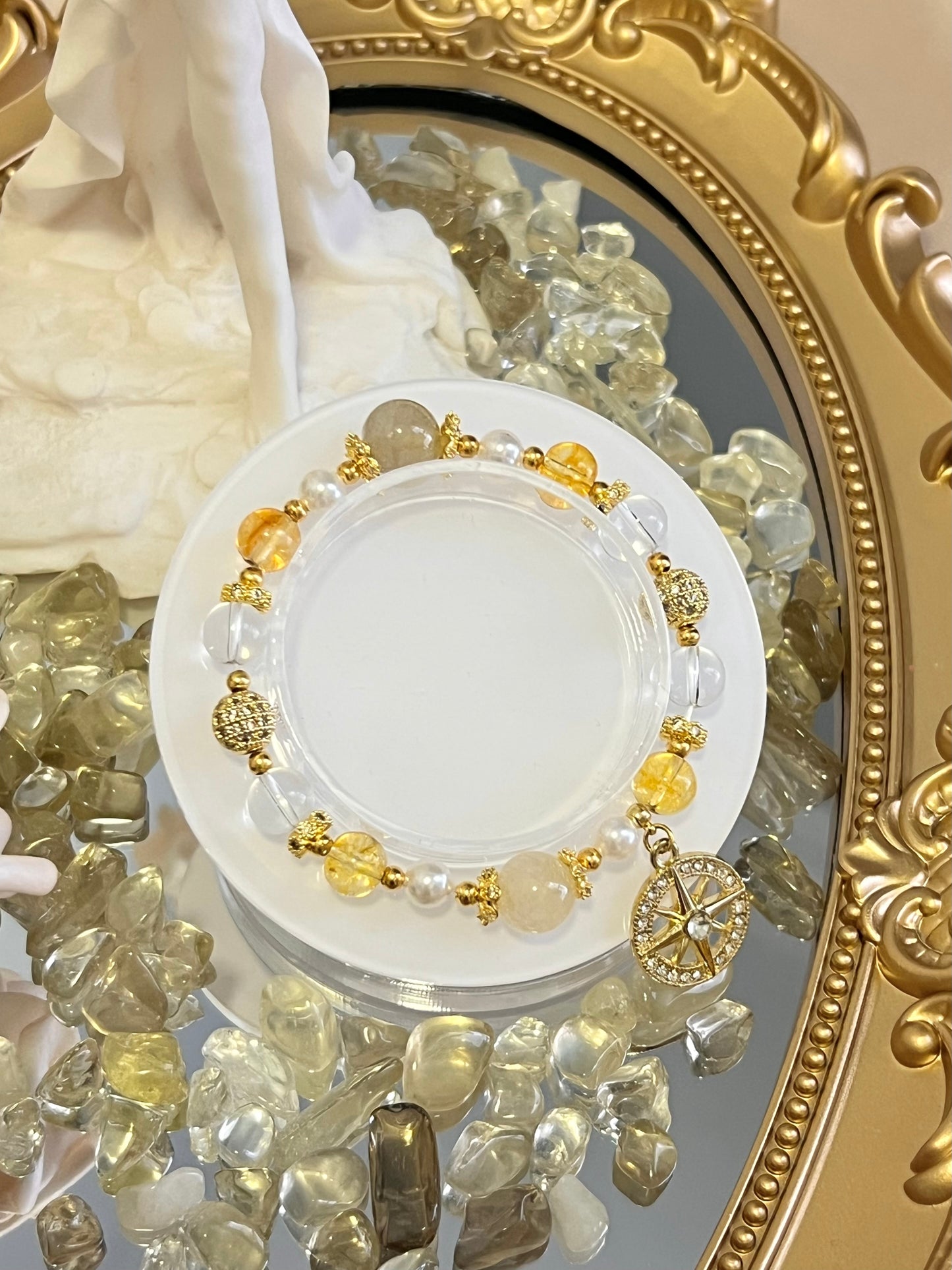 Luck & Prosperity Bracelet - Golden Rutilated Quartz, Citrine, Clear Quartz, Fresh Pearls