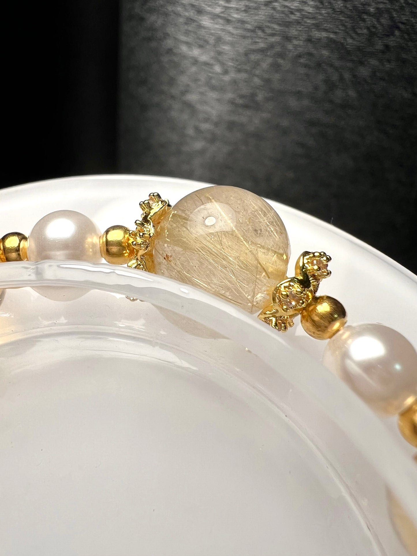 Luck & Prosperity Bracelet - Golden Rutilated Quartz, Citrine, Clear Quartz, Fresh Pearls
