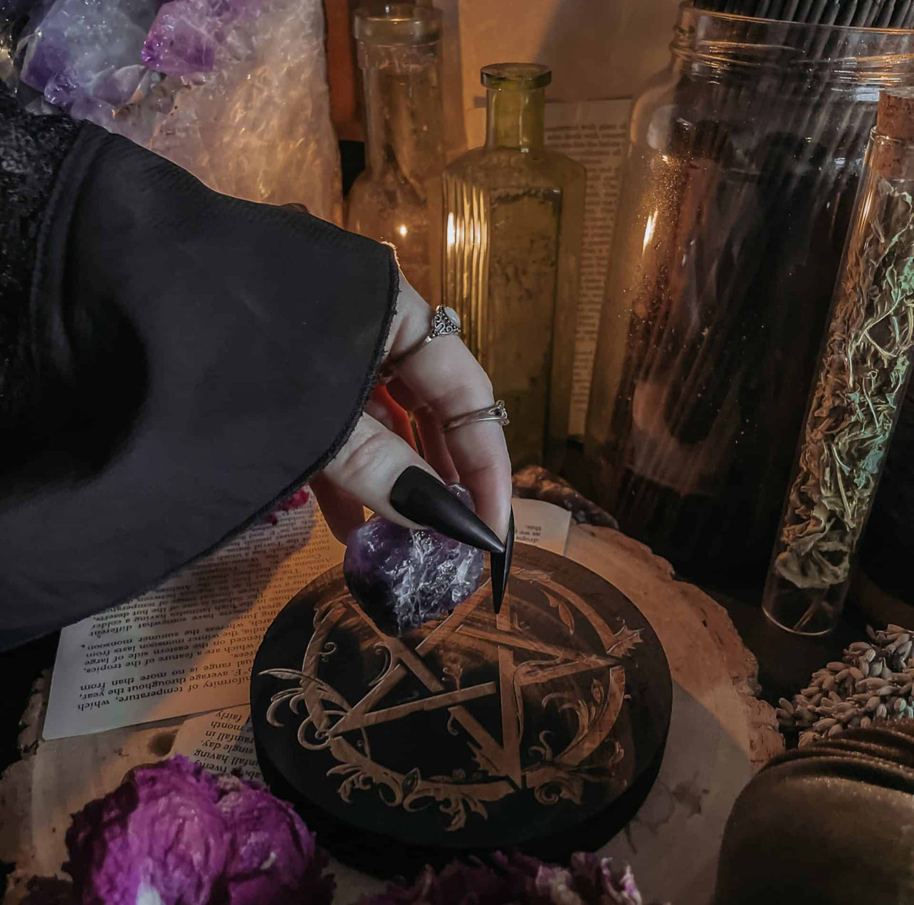 Ornate Wooden Slice Ritual Tile - Witch Casket Exclusive