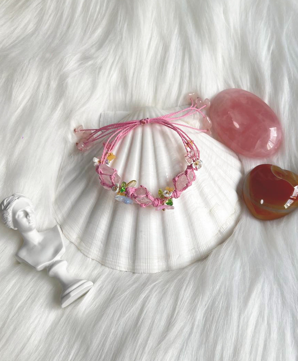 Rose Quartz Fairy Drawstring Bracelet