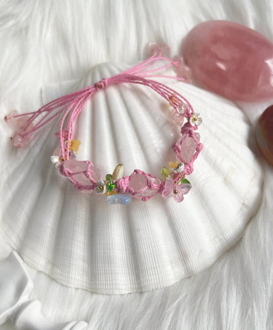 Rose Quartz Fairy Drawstring Bracelet
