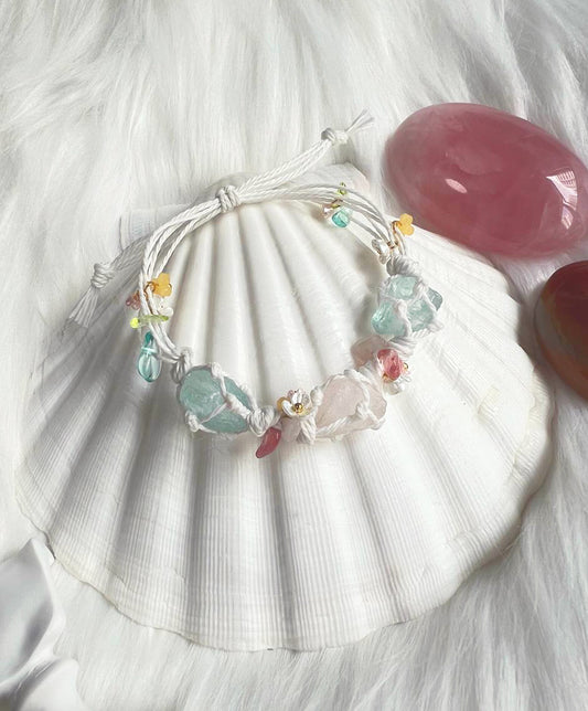 Rose Quartz and Blue Calcite Fairy Drawstring Bracelet