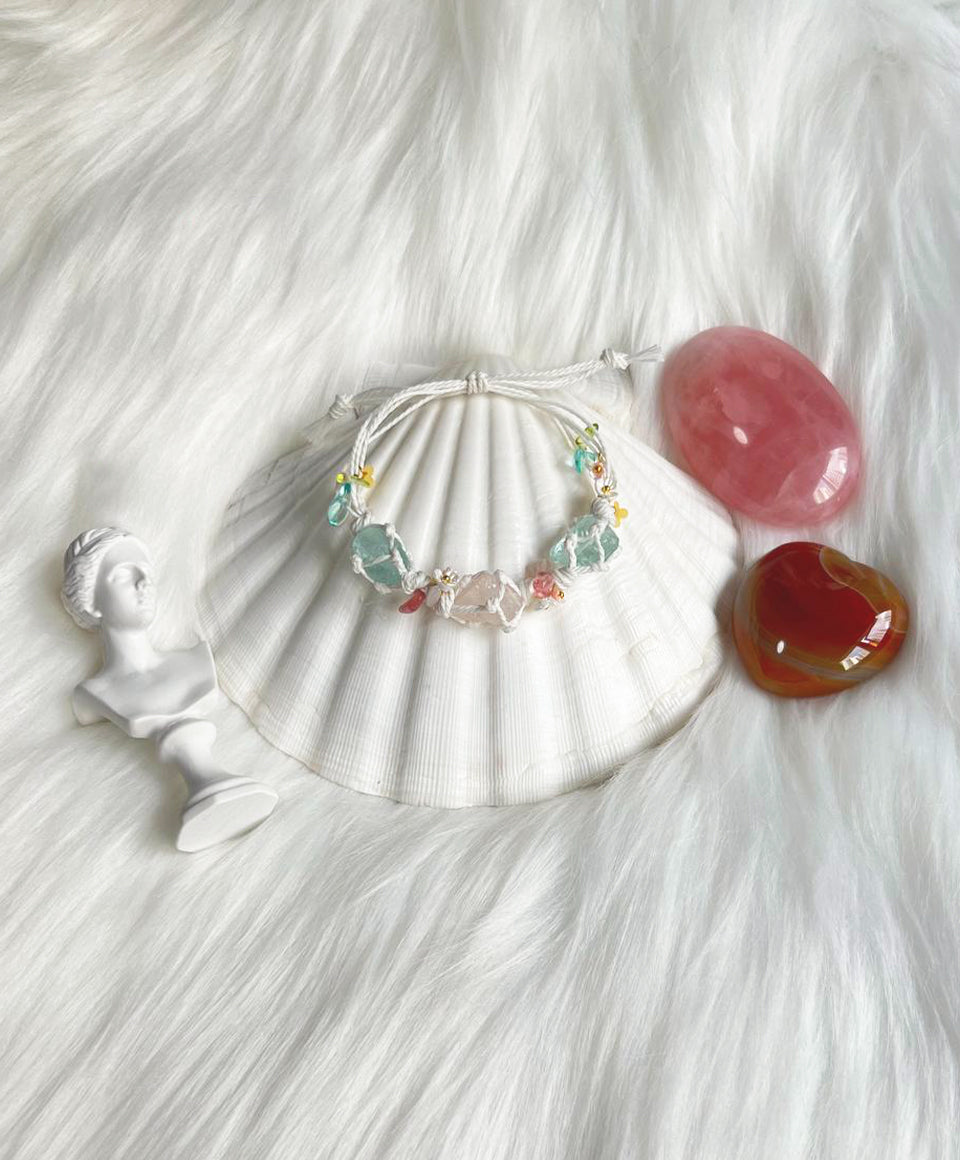 Rose Quartz and Blue Calcite Fairy Drawstring Bracelet