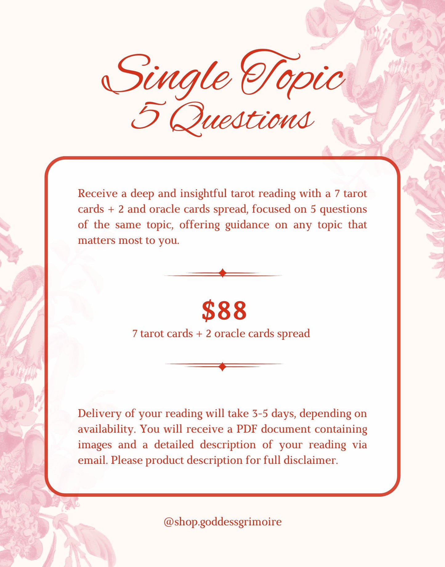 Single Topic - 5 Questions Tarot Reading