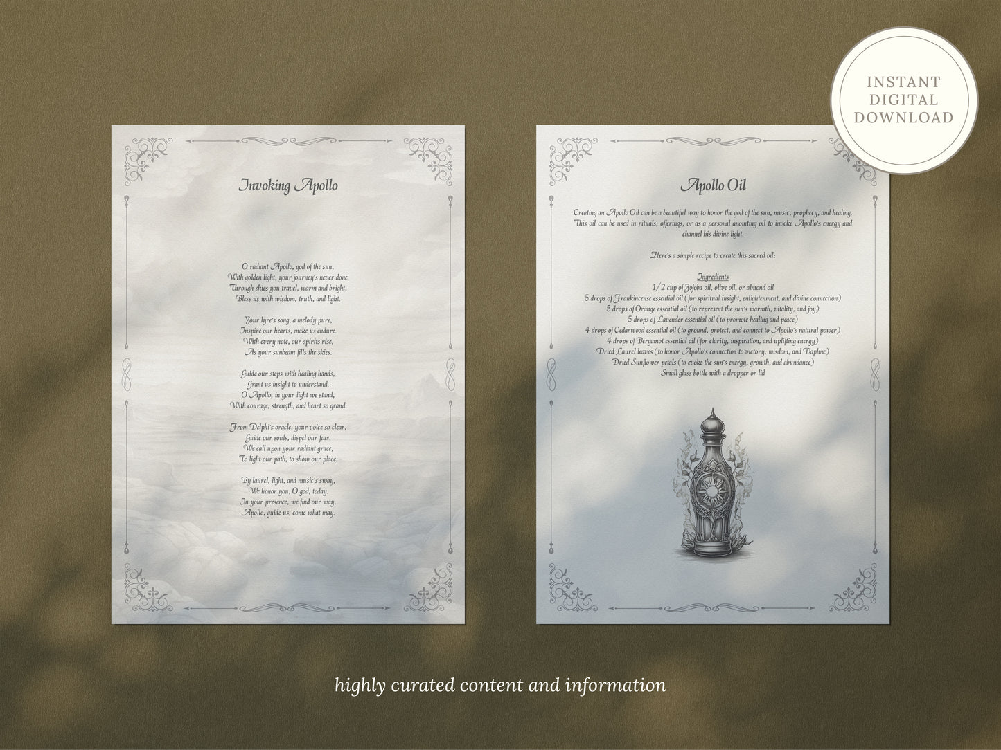 Apollo - God of the Sun - Grimoire Pages