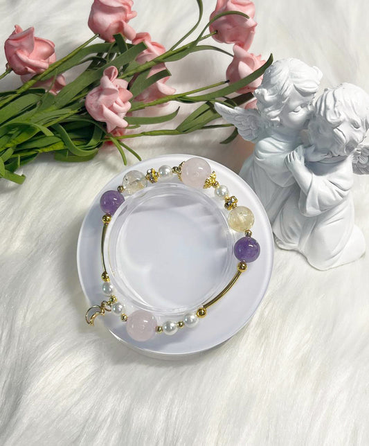 *Instock* Crystal Bracelet - Rose Quartz, Citrine, Amethyst, Pearl - Gold - Size 15cm