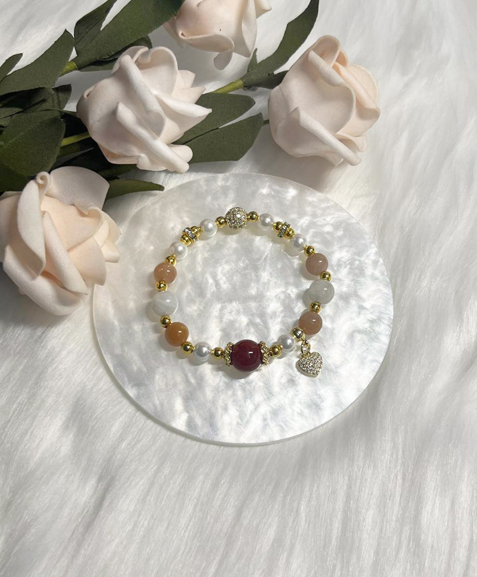 *Instock* Crystal Bracelet - Carnelian, Peach Moonstone, Rainbow Moonstone, Pearl - Gold - Size 14