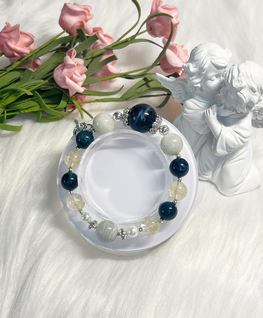 *Instock* Crystal Bracelet - Blue Tiger's eye, Rainbow Moonstone, Citrine, Pearl - Silver - Size 15.5cm
