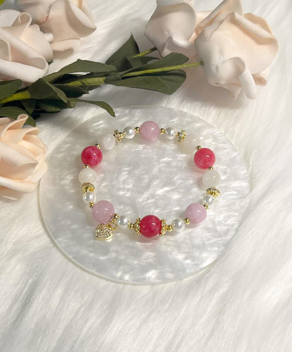 *Instock* Crystal Bracelet - Rhodonite, Rainbow Moonstone, Peach Moonstone, Citrine, Pearl - Gold - Size 14cm