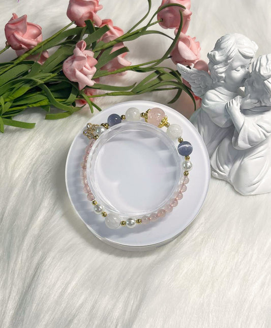 *Instock* Crystal Bracelet - Rose Quartz, Purple Cat Eye, Rainbow Moonstone, Pearl - Gold - Size 14.5cm