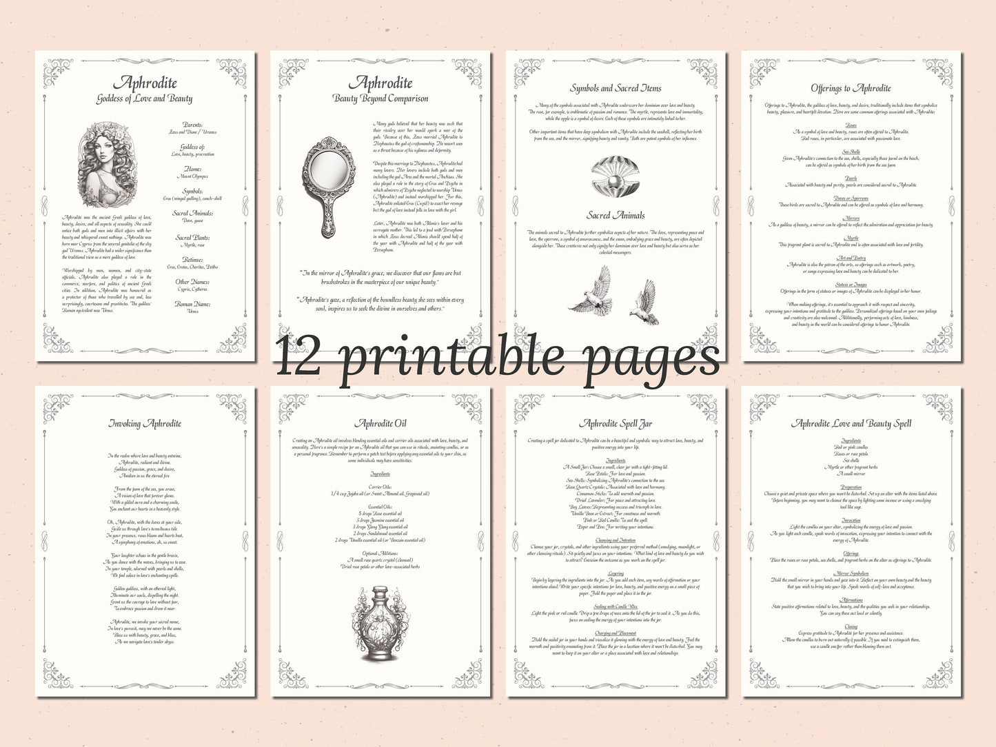 Aphrodite - Grimoire Pages - Beauty Magick - Beauty Spells - Witchcraft - Book Of Shadows - Printable - Digital Book of Shadows - Deity