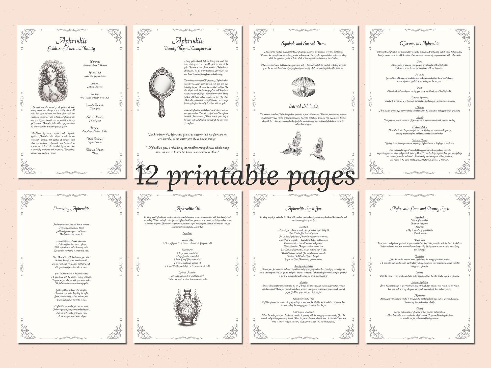 Aphrodite - Grimoire Pages - Beauty Magick - Beauty Spells - Witchcraft - Book Of Shadows - Printable - Digital Book of Shadows - Deity