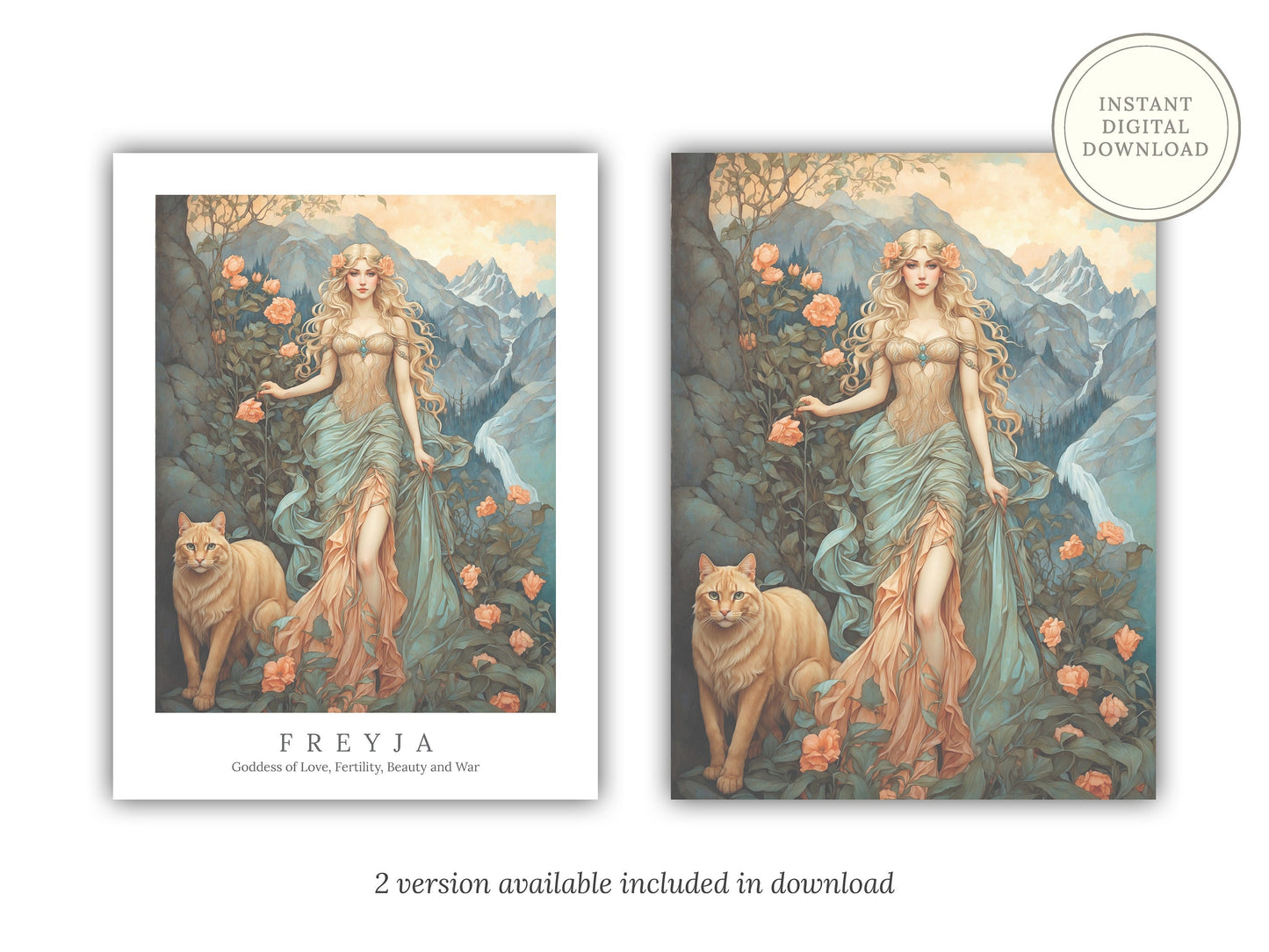 Freyja Digital Art - Goddess of Love, Beauty, War, Fertility, Norse Goddess, Freyja Painting, Freyja Wall Art, Witchcraft, Instant Download
