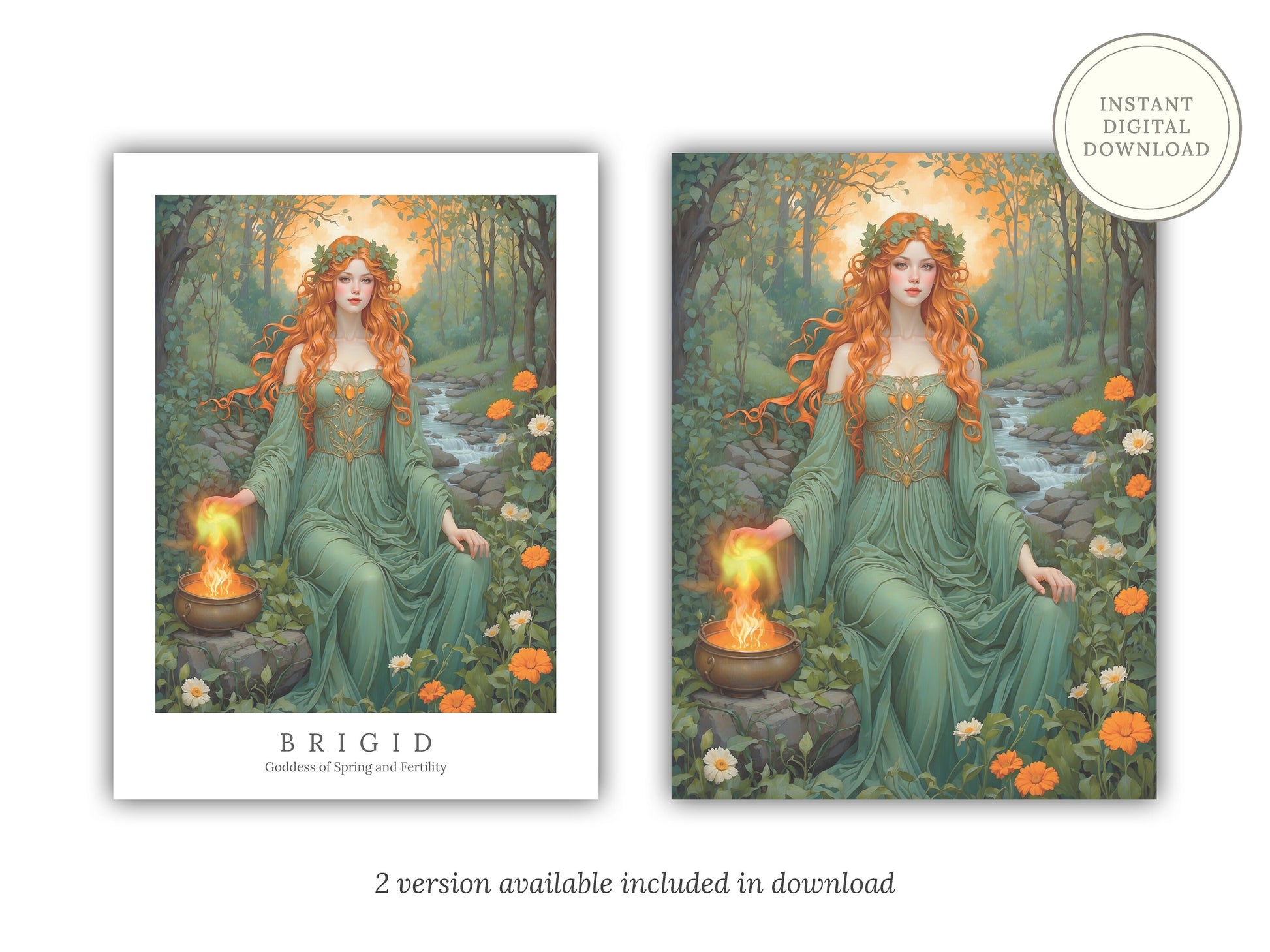 Brigid Digital Art - Goddess of Spring, Healing, Fertility, Celtic Goddess, Brigid Painting, Brigid Wall Art, Imbolc, Witchcraft, Instant