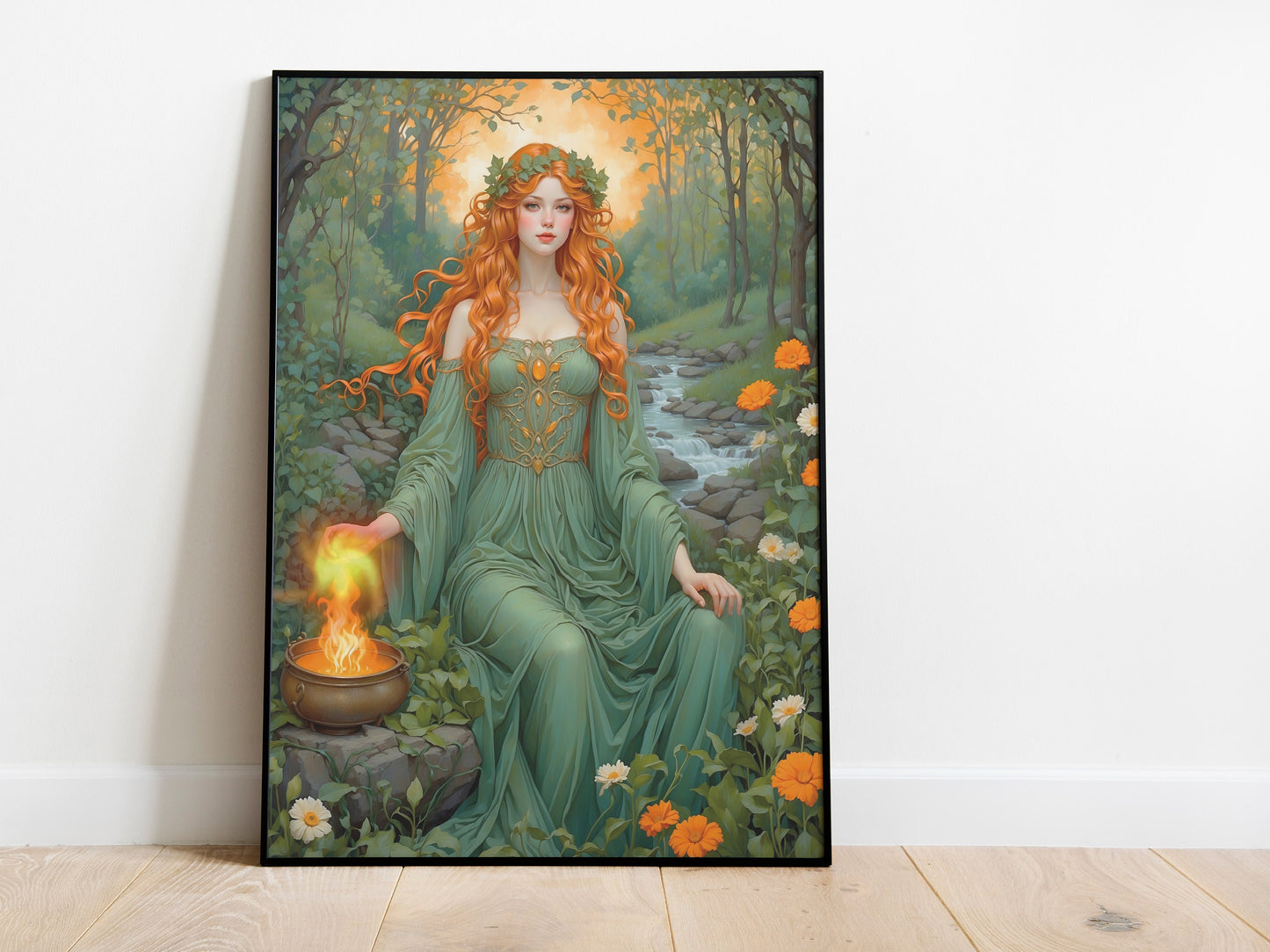 Brigid Digital Art - Goddess of Spring, Healing, Fertility, Celtic Goddess, Brigid Painting, Brigid Wall Art, Imbolc, Witchcraft, Instant