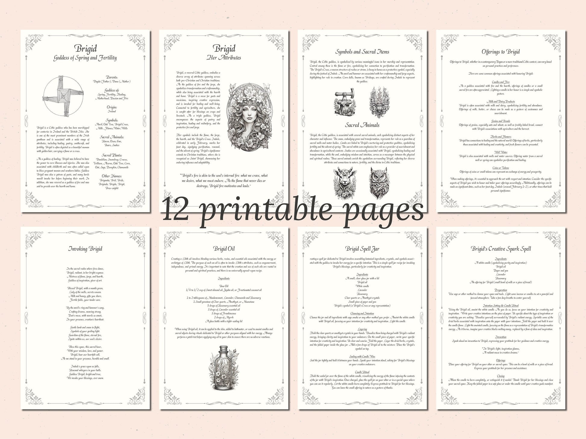 Brigid - Grimoire Pages - Healing Magick - Celtic Goddess - Witchcraft - Book Of Shadows - Goddess of Spring - Imbolc - Magick - Spells