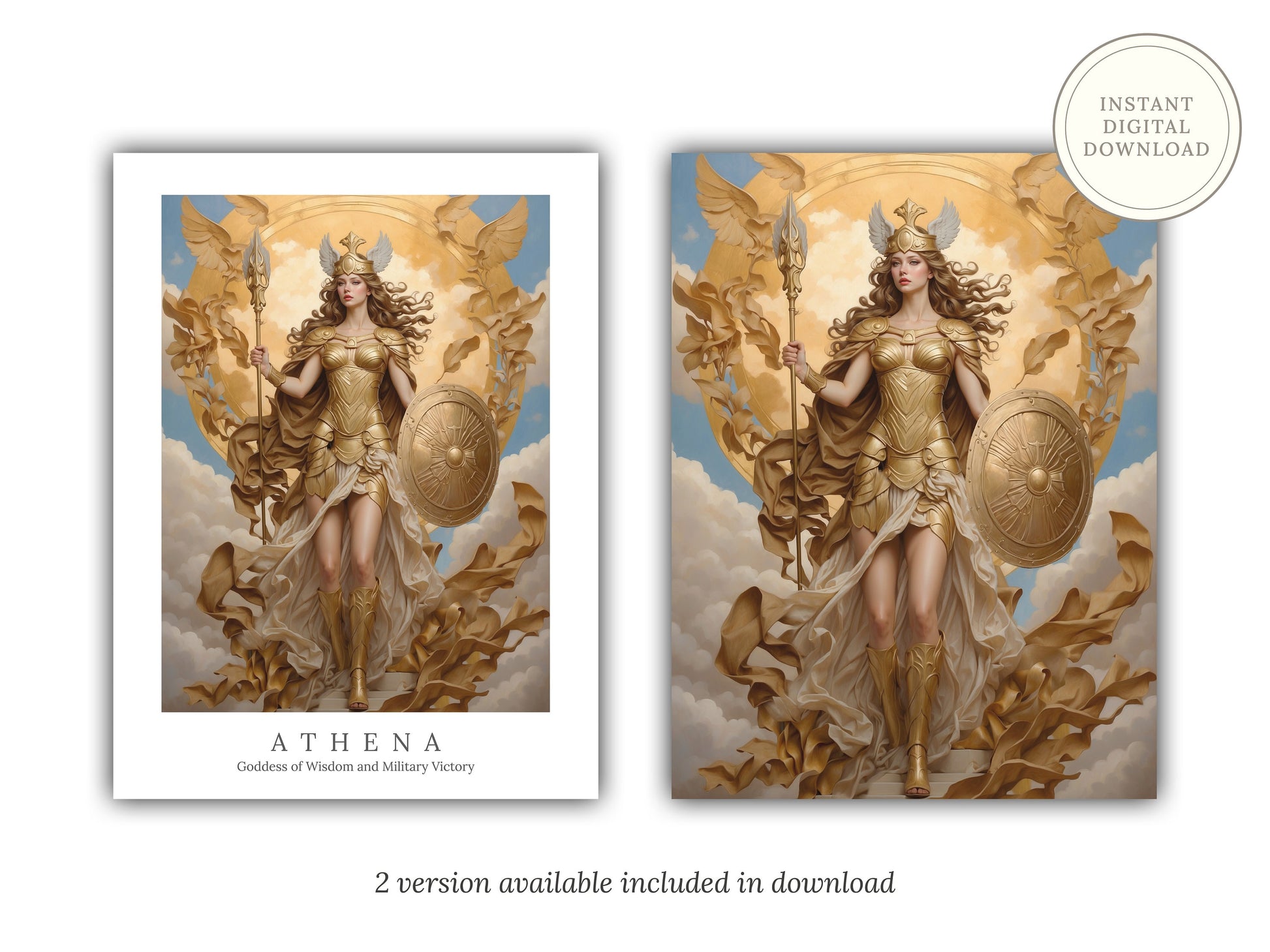 Athena Digital Art - Goddess of Wisdom, Goddess of Victory, Goddess of War, Ancient Greek Art, Greek Mythology, Athena Painting, Altar Decor