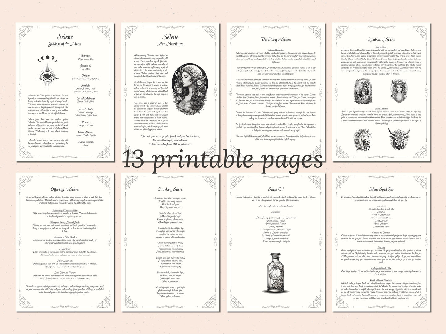 Selene - Grimoire Pages - Goddess of the Moon - Dream Spells - Book Of Shadows - Printable - Digital Guide - Witchcraft - Intuition Spells