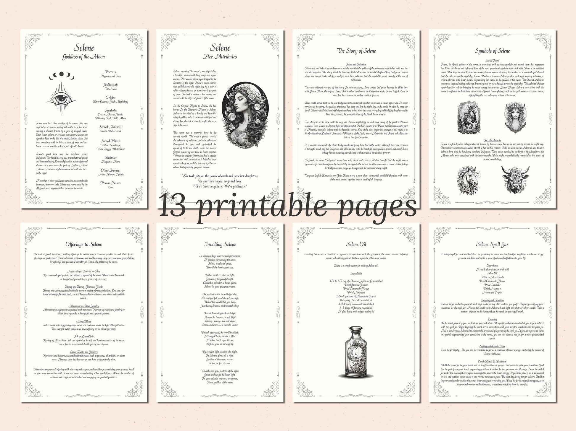Selene - Grimoire Pages - Goddess of the Moon - Dream Spells - Book Of Shadows - Printable - Digital Guide - Witchcraft - Intuition Spells