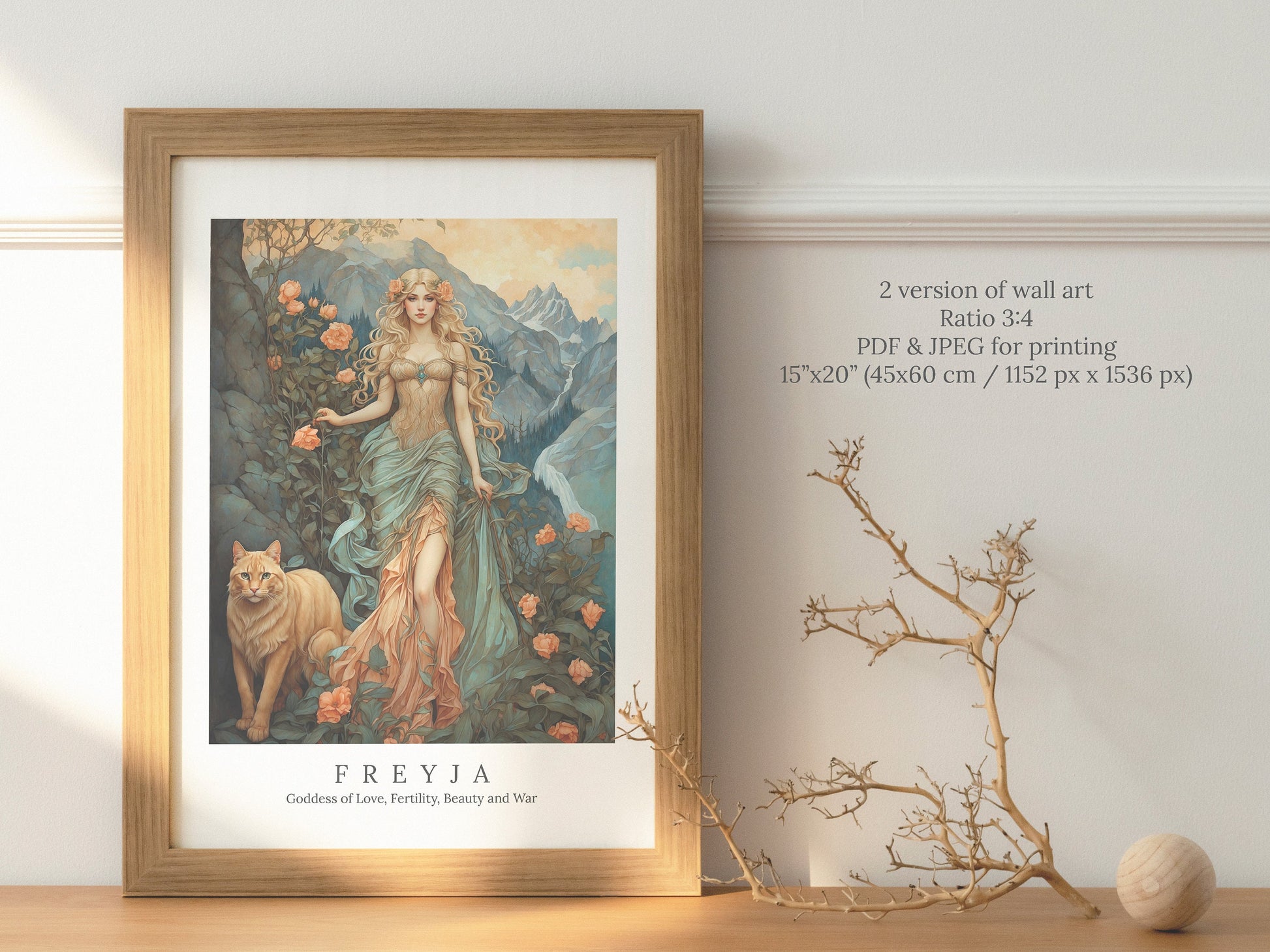 Freyja Digital Art - Goddess of Love, Beauty, War, Fertility, Norse Goddess, Freyja Painting, Freyja Wall Art, Witchcraft, Instant Download