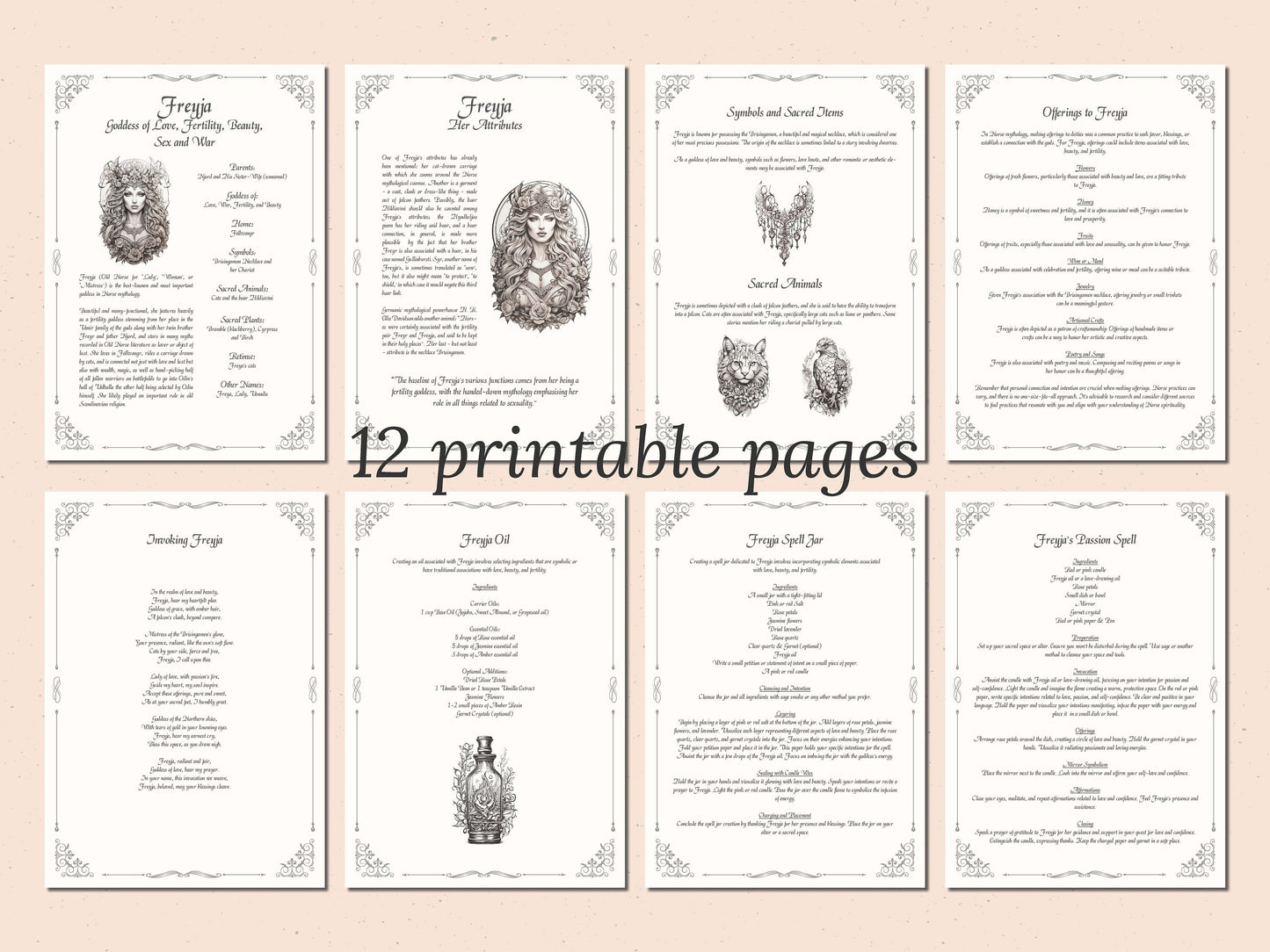 Freyja - Grimoire Pages - Beauty Magick - Love Spells - Witchcraft - Book Of Shadows - Printable - Digital Book of Shadows - Goddess of Love