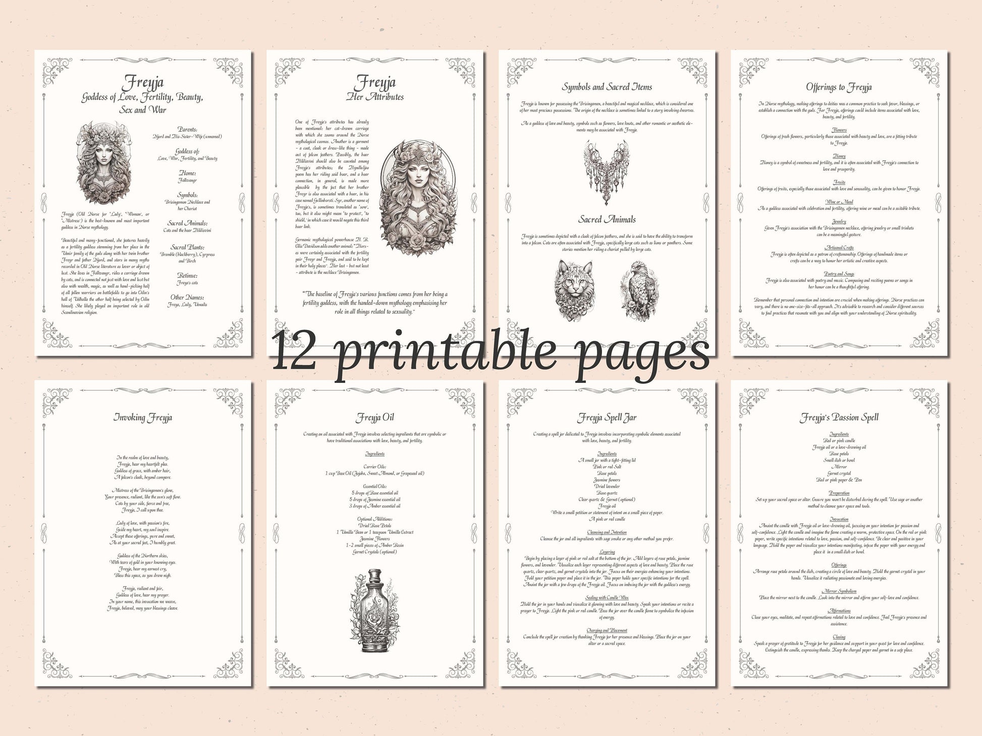 Freyja - Grimoire Pages - Beauty Magick - Love Spells - Witchcraft - Book Of Shadows - Printable - Digital Book of Shadows - Goddess of Love