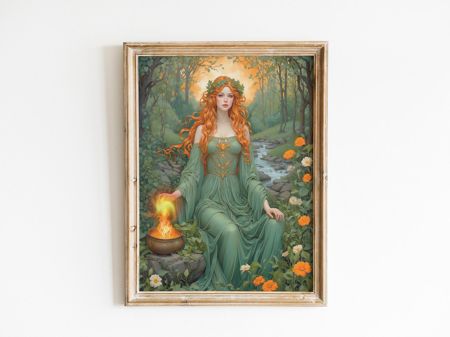 Brigid Digital Art - Goddess of Spring, Healing, Fertility, Celtic Goddess, Brigid Painting, Brigid Wall Art, Imbolc, Witchcraft, Instant
