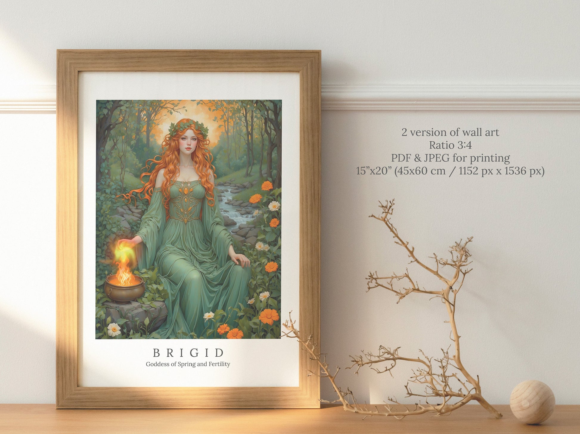 Brigid Digital Art - Goddess of Spring, Healing, Fertility, Celtic Goddess, Brigid Painting, Brigid Wall Art, Imbolc, Witchcraft, Instant