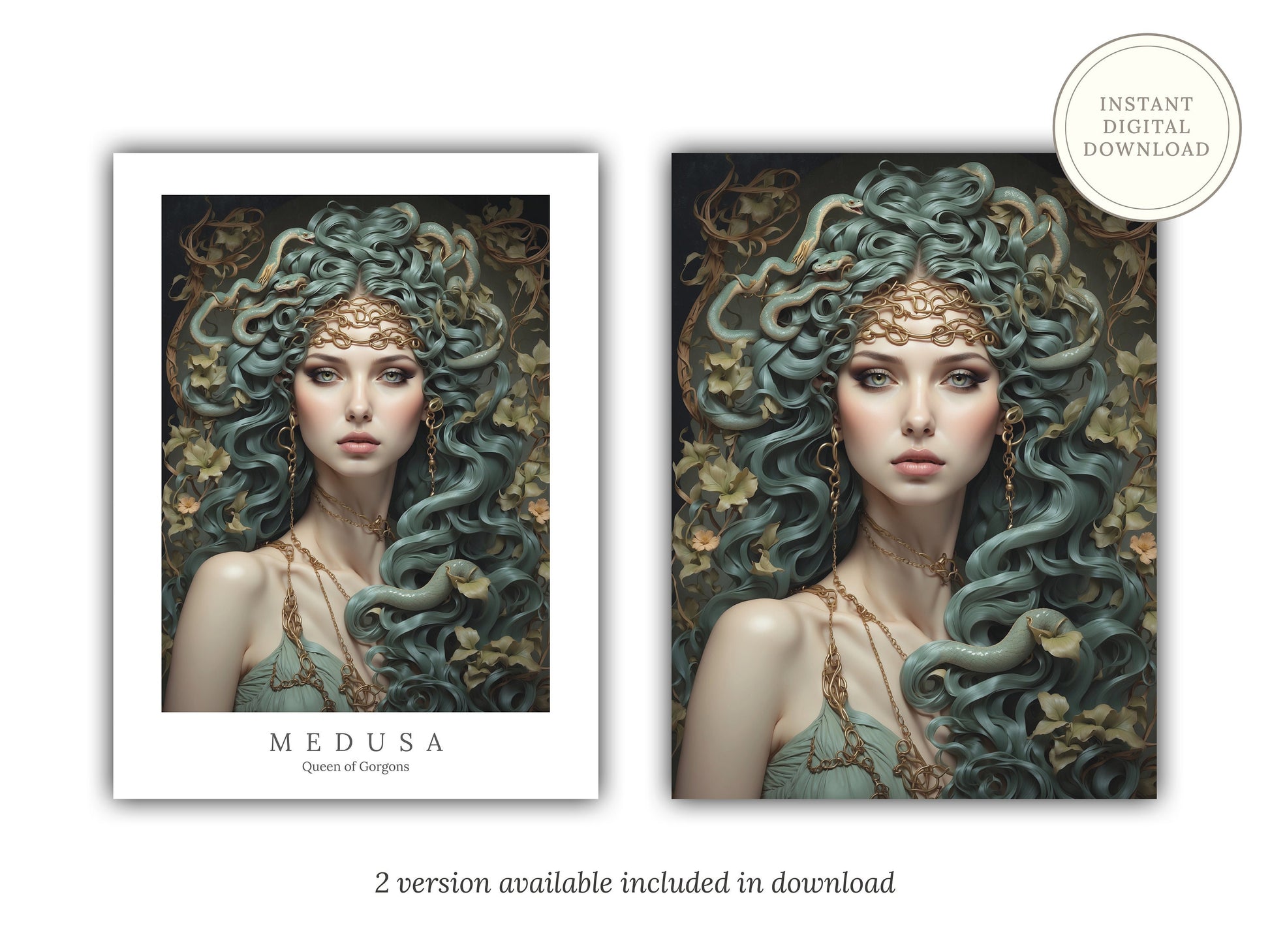 Medusa Digital Art - Queen of Gorgons, Protection, Empowerment, Greek Mythology, Medusa Wall Art, Medusa Painting, Witchcraft, Gorgon Spell
