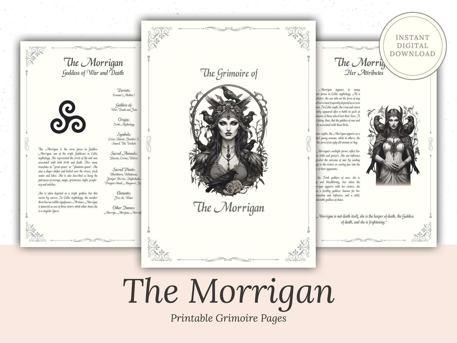 The Morrigan - Grimoire Pages, Empowerment Magick, Dark Goddess, Witchcraft, Book Of Shadows, Demonic, Occult, Goddess of War and Death