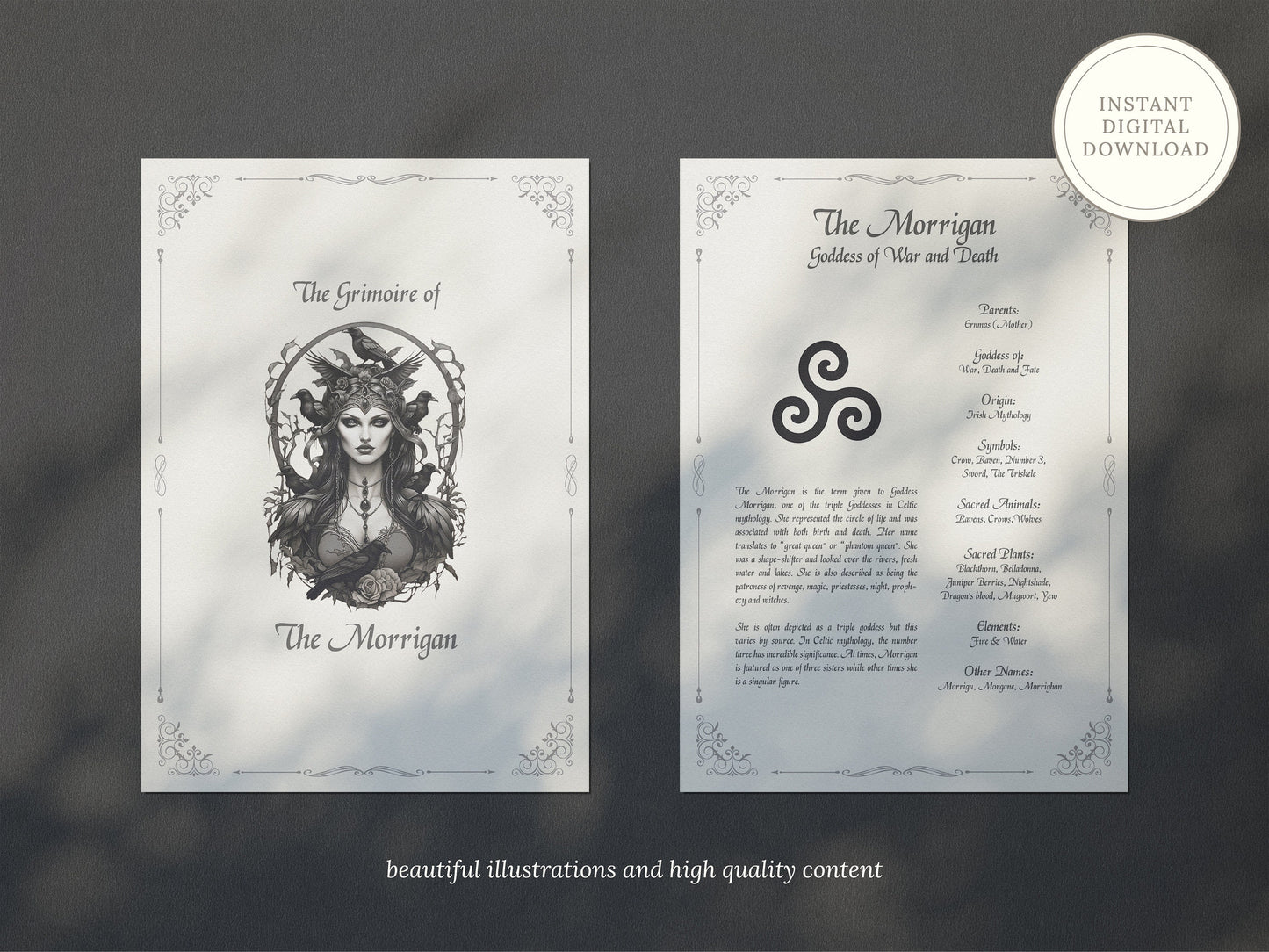 The Morrigan - Grimoire Pages, Empowerment Magick, Dark Goddess, Witchcraft, Book Of Shadows, Demonic, Occult, Goddess of War and Death