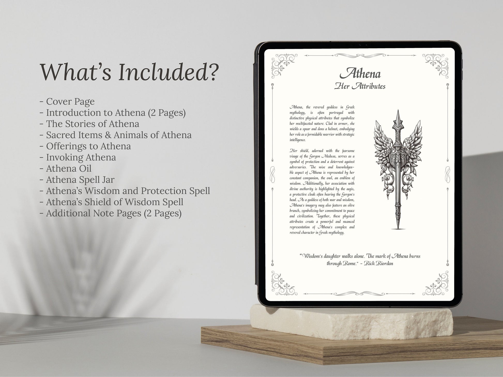 Athena - Grimoire Pages - Goddess of Wisdom and War - Protection Spells - Book Of Shadows - Printable - Digital Book of Shadows - Witchcraft