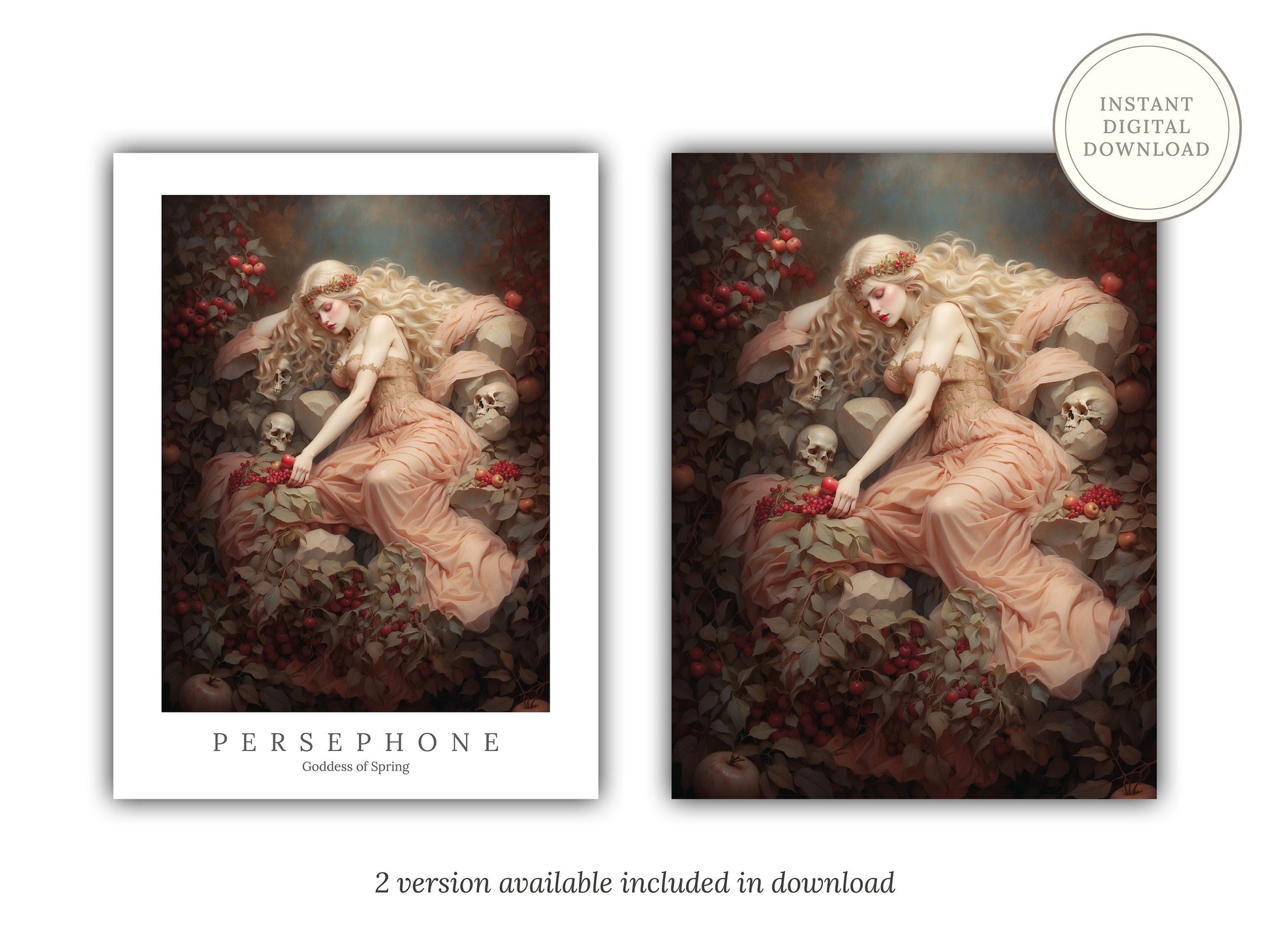 Persephone Digital Art - Goddess of Spring, Goddess of the Dead, Queen of Underworld, Printable Wall Art, Greek Mythology, Greek Goddess