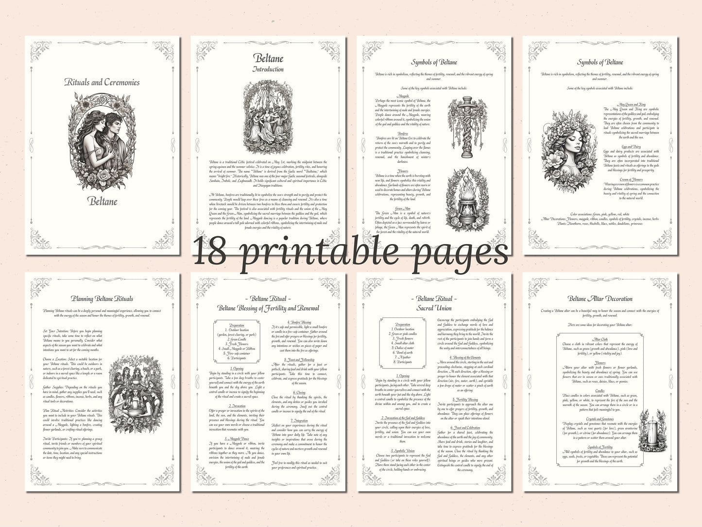 Beltane - Rituals and Ceremonies, Printable Grimoire Pages, Book of Shadows, May Day, Pagan Tradition, Witch Festival, Wheel of the Year