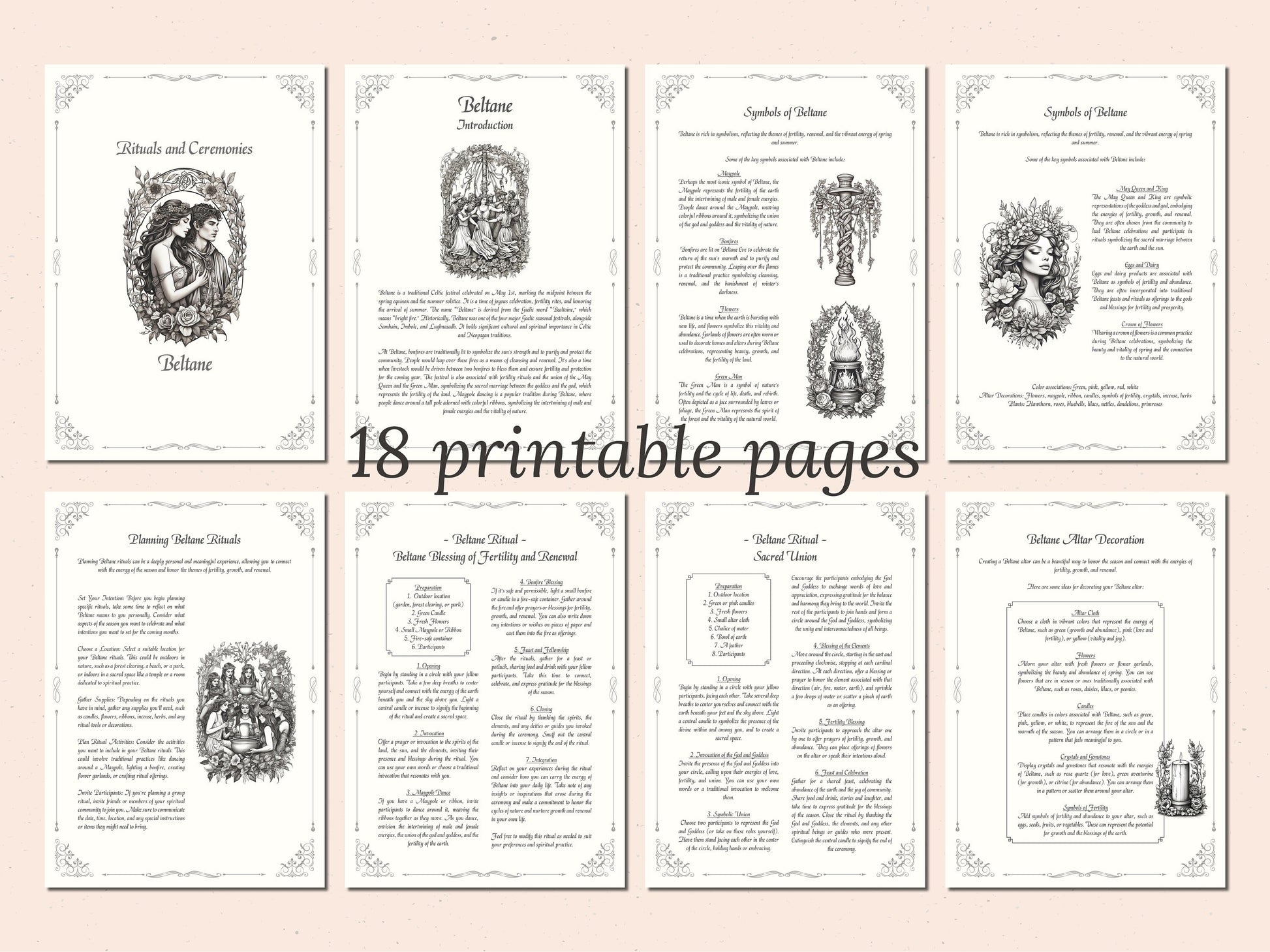 Beltane - Rituals and Ceremonies, Printable Grimoire Pages, Book of Shadows, May Day, Pagan Tradition, Witch Festival, Wheel of the Year