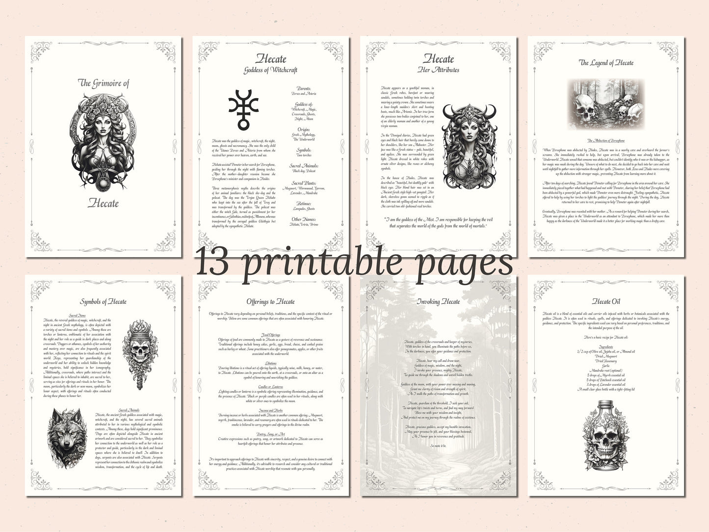 Hecate - Grimoire Pages, Goddess of Witchcraft, Crossroads, Ghost, Moon, Magic, Printable, Witch Journal, Dark Goddess, Book of Shadows