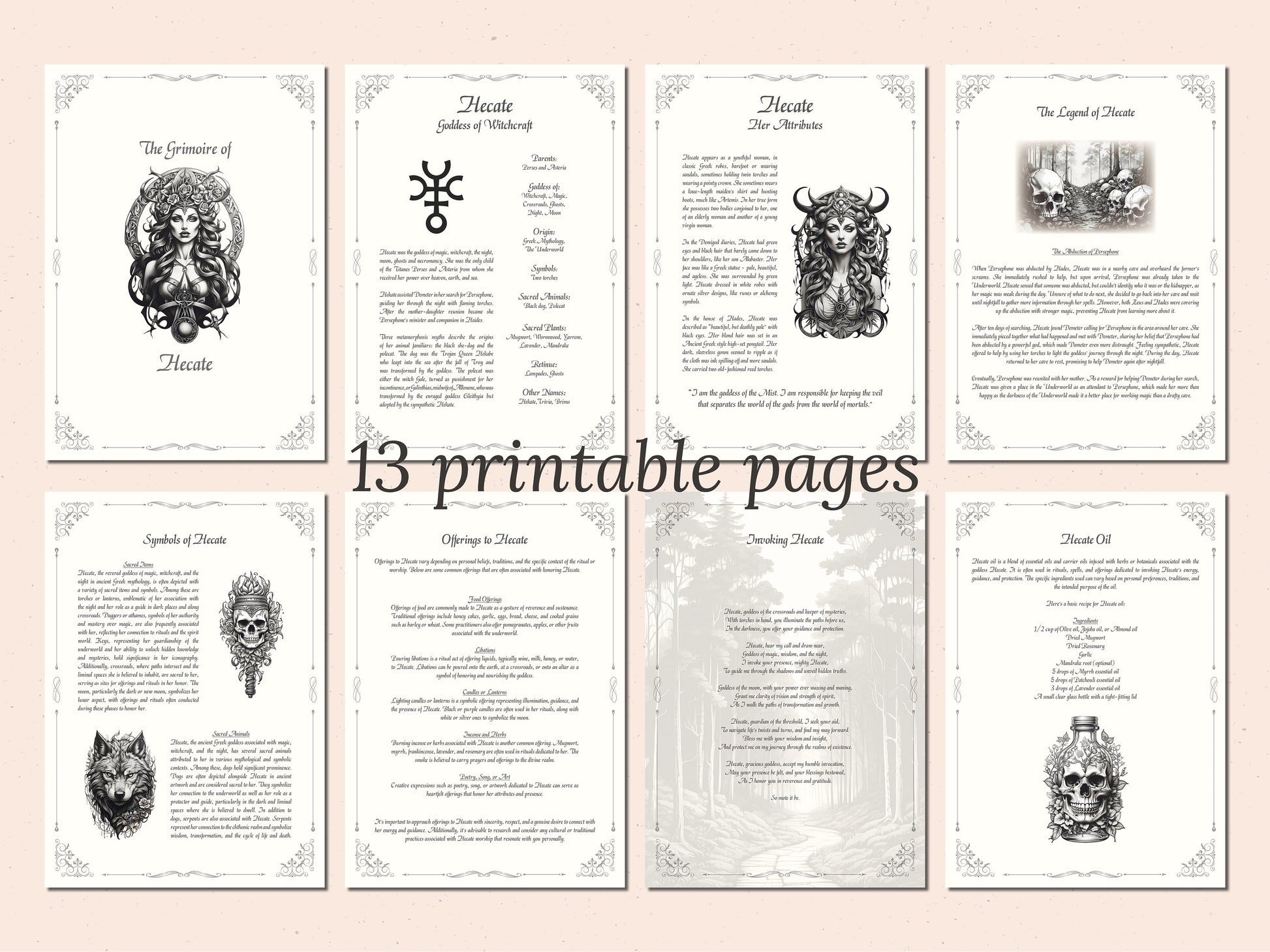 Hecate - Grimoire Pages, Goddess of Witchcraft, Crossroads, Ghost, Moon, Magic, Printable, Witch Journal, Dark Goddess, Book of Shadows