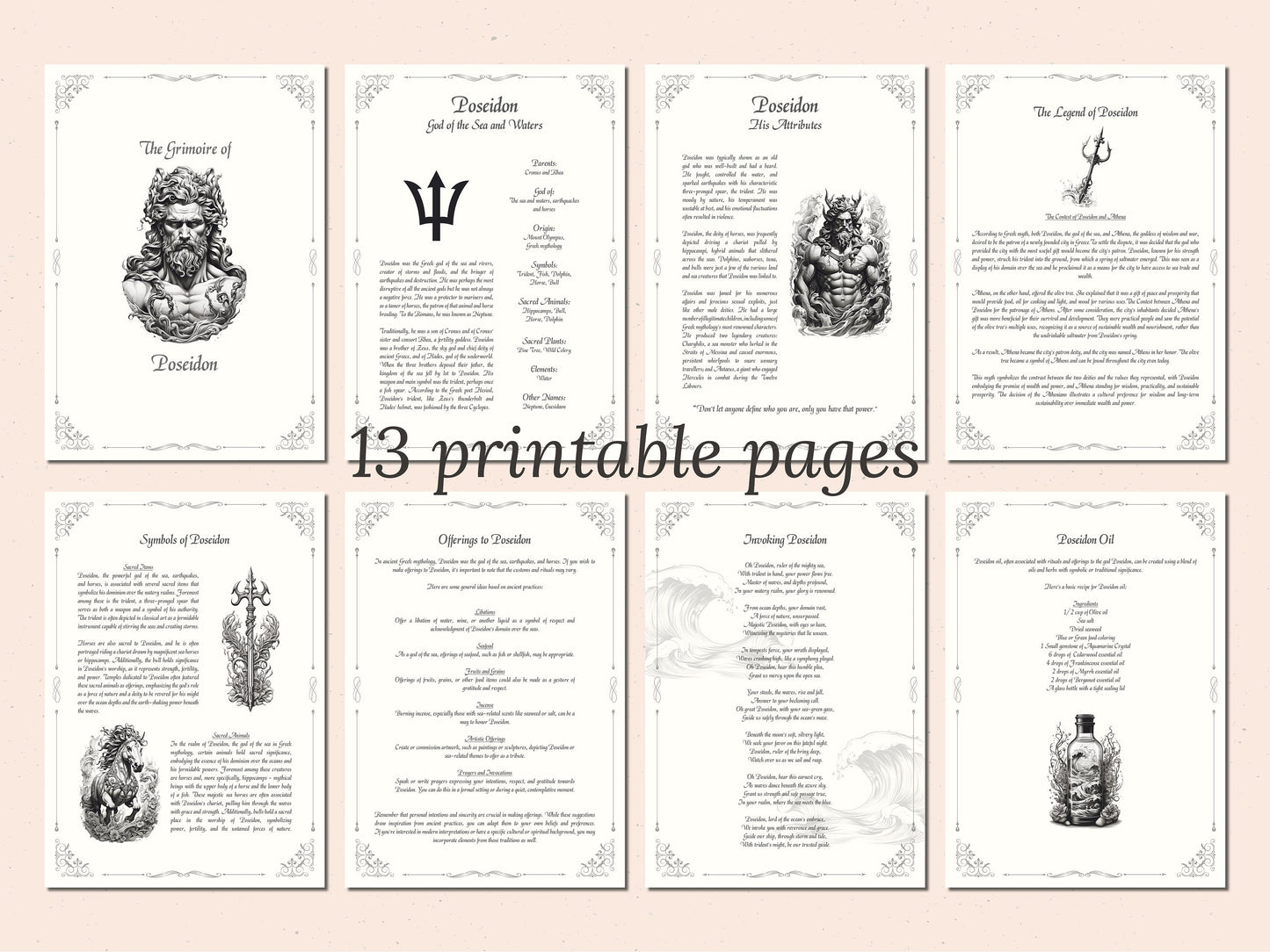 Poseidon - Grimoire Pages, Greek God, Olympian God, God of the Sea and Water, Book Of Shadows, Witch Journal, God Poseidon, Water Magic, BOS