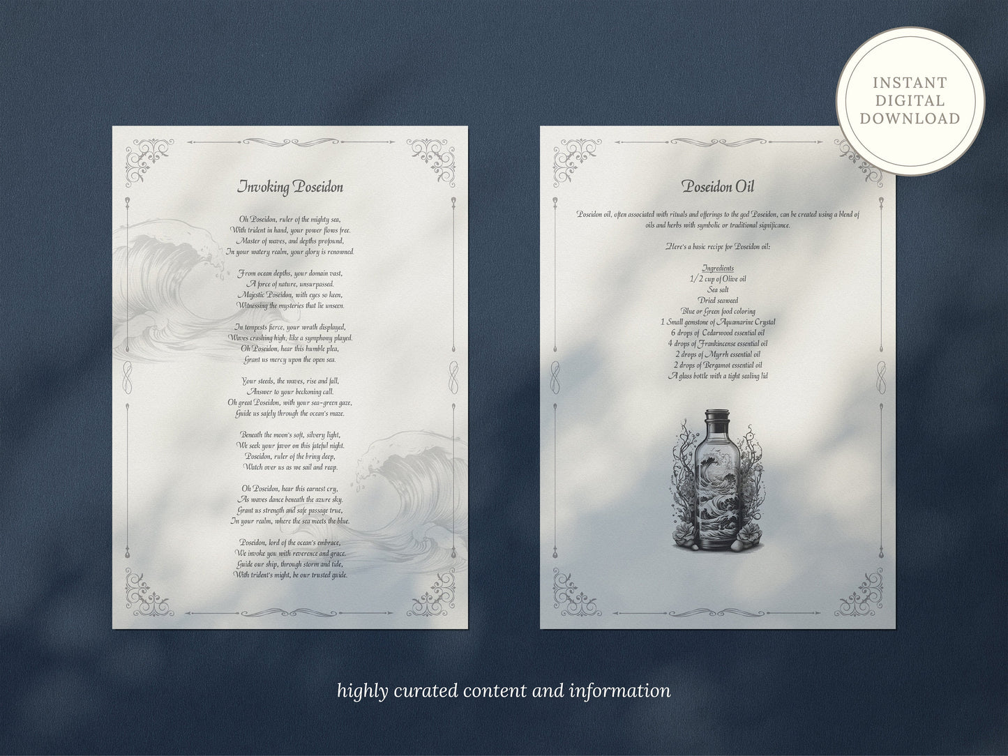 Poseidon - Grimoire Pages, Greek God, Olympian God, God of the Sea and Water, Book Of Shadows, Witch Journal, God Poseidon, Water Magic, BOS