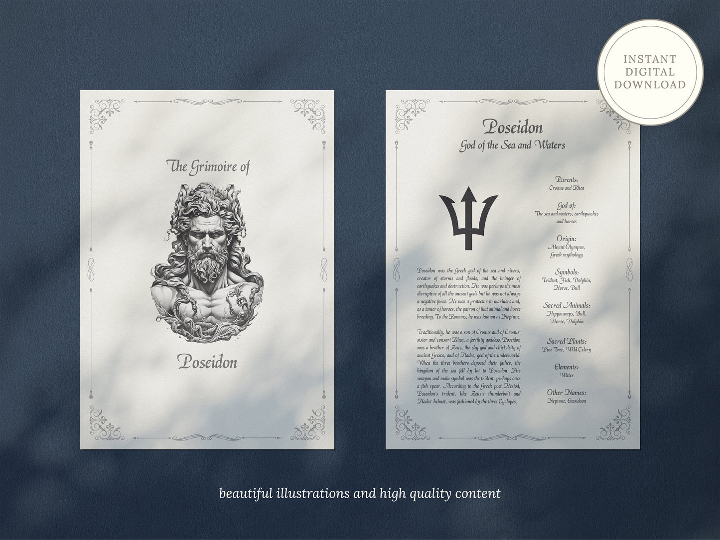 Poseidon - Grimoire Pages, Greek God, Olympian God, God of the Sea and Water, Book Of Shadows, Witch Journal, God Poseidon, Water Magic, BOS