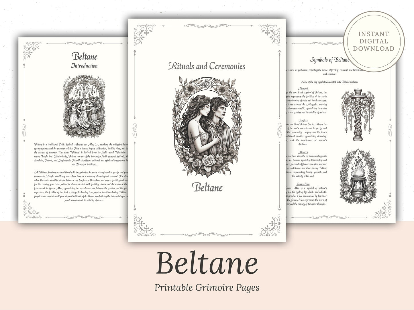 Beltane - Rituals and Ceremonies, Printable Grimoire Pages, Book of Shadows, May Day, Pagan Tradition, Witch Festival, Wheel of the Year