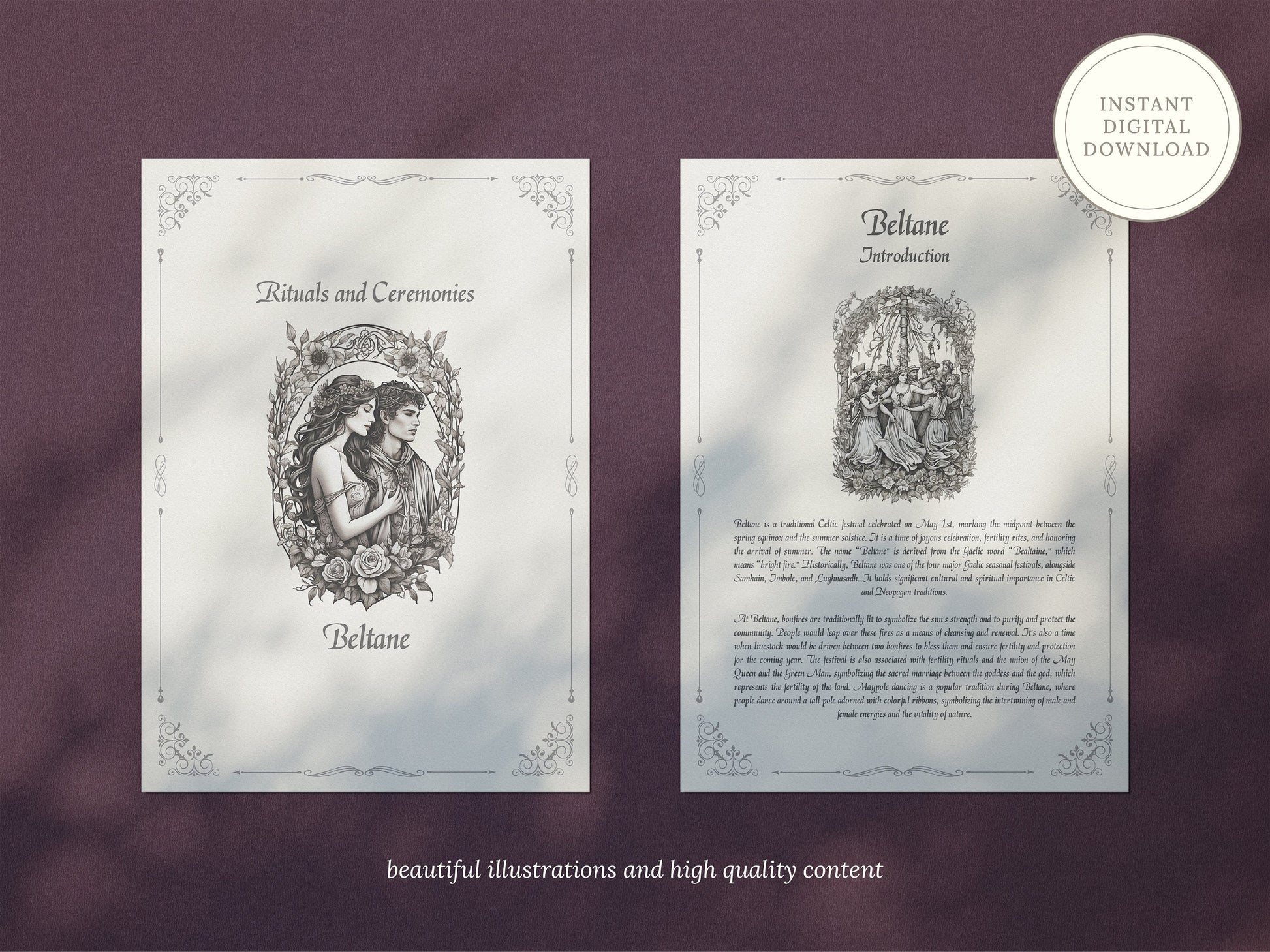 Beltane - Rituals and Ceremonies, Printable Grimoire Pages, Book of Shadows, May Day, Pagan Tradition, Witch Festival, Wheel of the Year