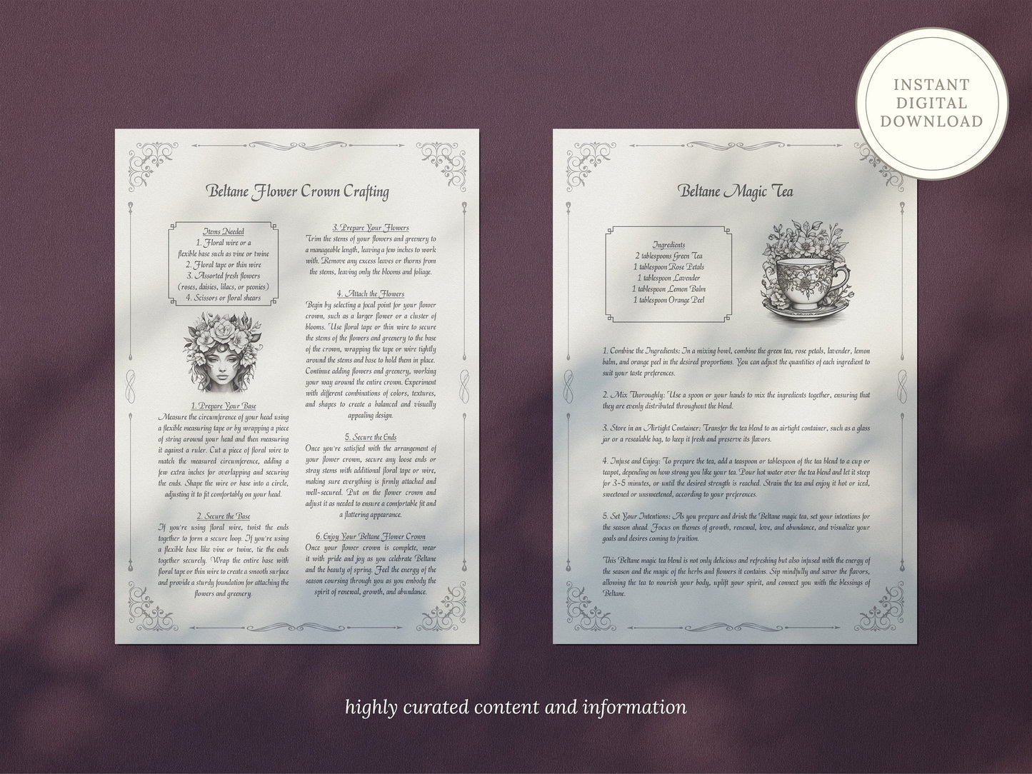 Beltane - Rituals and Ceremonies, Printable Grimoire Pages, Book of Shadows, May Day, Pagan Tradition, Witch Festival, Wheel of the Year