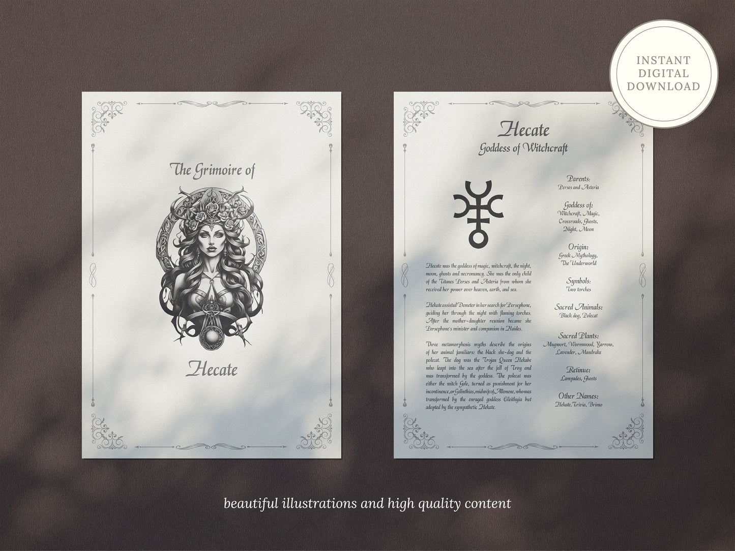 Hecate - Grimoire Pages, Goddess of Witchcraft, Crossroads, Ghost, Moon, Magic, Printable, Witch Journal, Dark Goddess, Book of Shadows