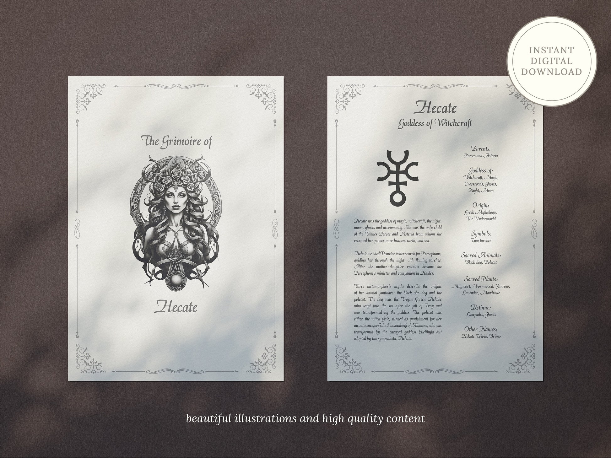 Hecate - Grimoire Pages, Goddess of Witchcraft, Crossroads, Ghost, Moon, Magic, Printable, Witch Journal, Dark Goddess, Book of Shadows